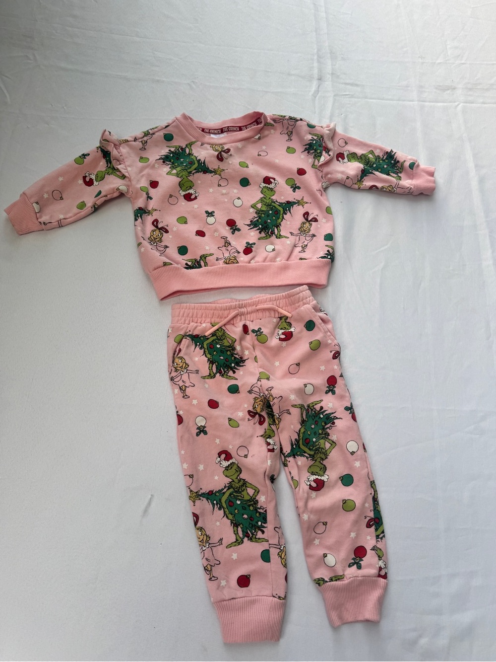 Grinch Kids Pink Holiday Pajama Set with Festive Tree Print 18 months